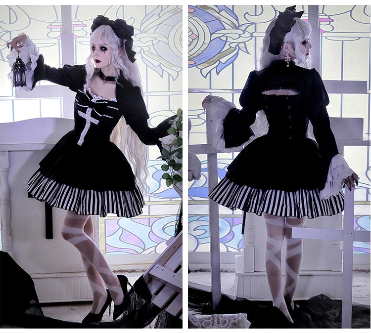 With PUJI~Requiem of Peace~Gothic Lolita Halloween Dress Fake Two-Piece OP   