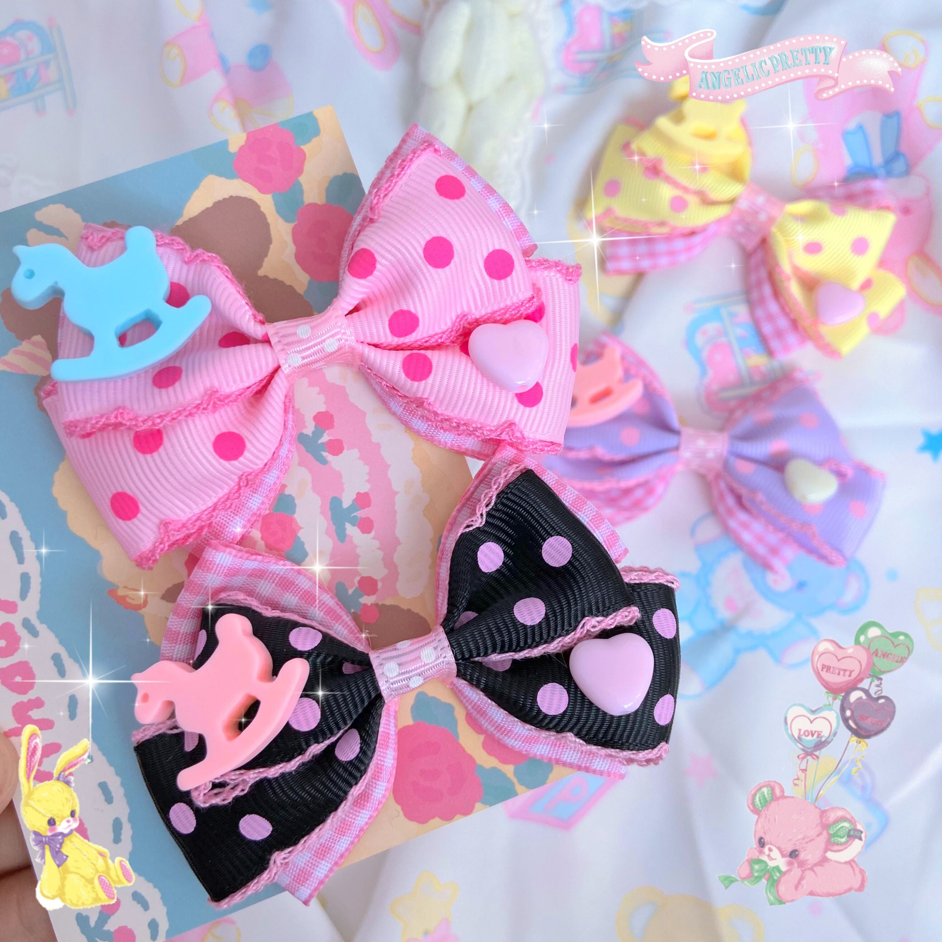 Bear Doll - Augustina - Sweet Lolita Bow Hair Clip black-pink