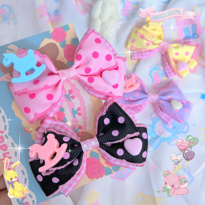Bear Doll~Augustina~Sweet Lolita Bow Hair Clip black-pink  