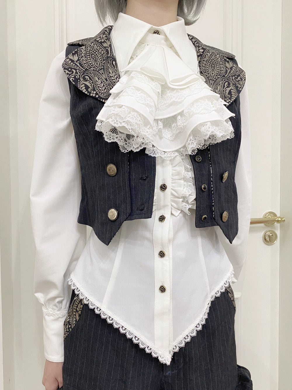 Little Dipper~Gothic Ouji Lolita Necktie Multi-Layered Lace Ruffle Necktie   