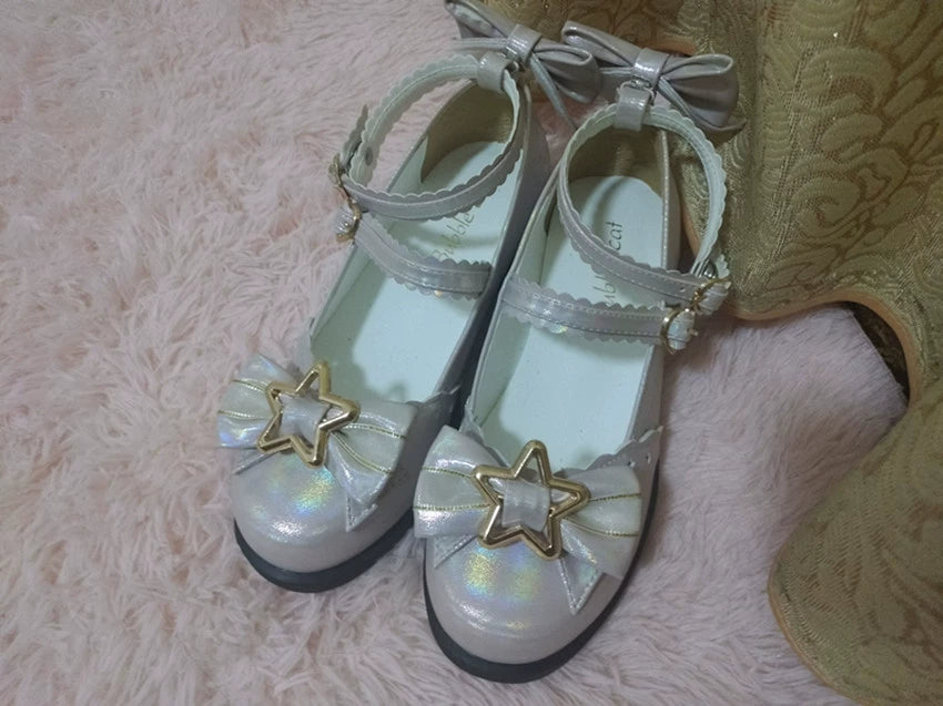 (BFM)Bubble Cat~Dreamy Starry~Sweet Lolita Shoes Low Heel Bow Shoes   