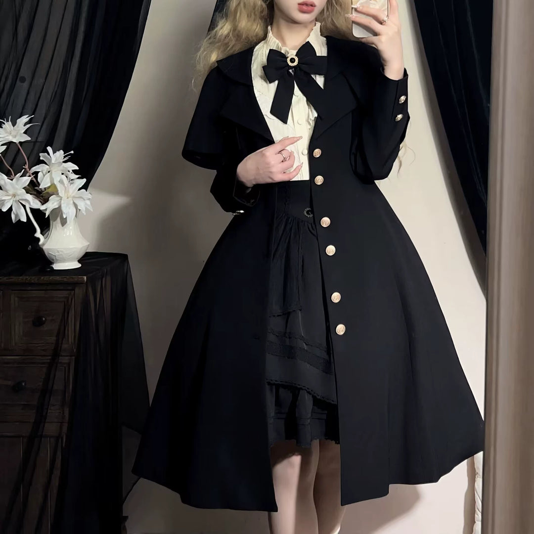 Uncle Wall Original~Rich Heiress~Elegant Black Lolita Coat with Detachable Cape