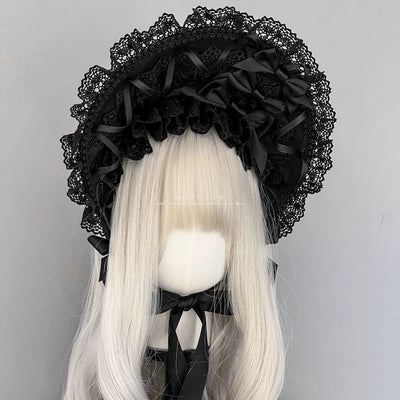 MAID~Elegant Lolita Bonnet Black and White Lolita Hat black bnt  