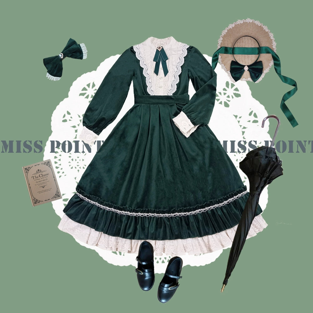 (BFM)Miss Point~Customized Lolita Dress Vintage Elegant Velvet OP Dress 32520:391686