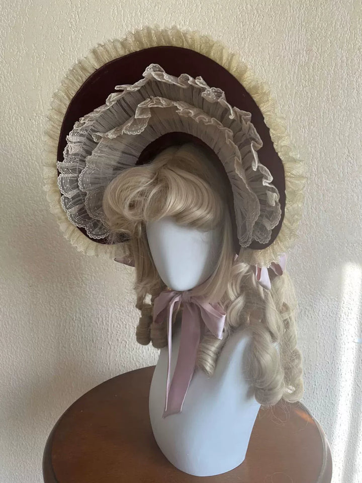 JS Lolita~Paris Holiday~Elegant Lolita Bonnet Choker Lolita Accessories(Not Sold Individually) Red Bonnet Free size 
