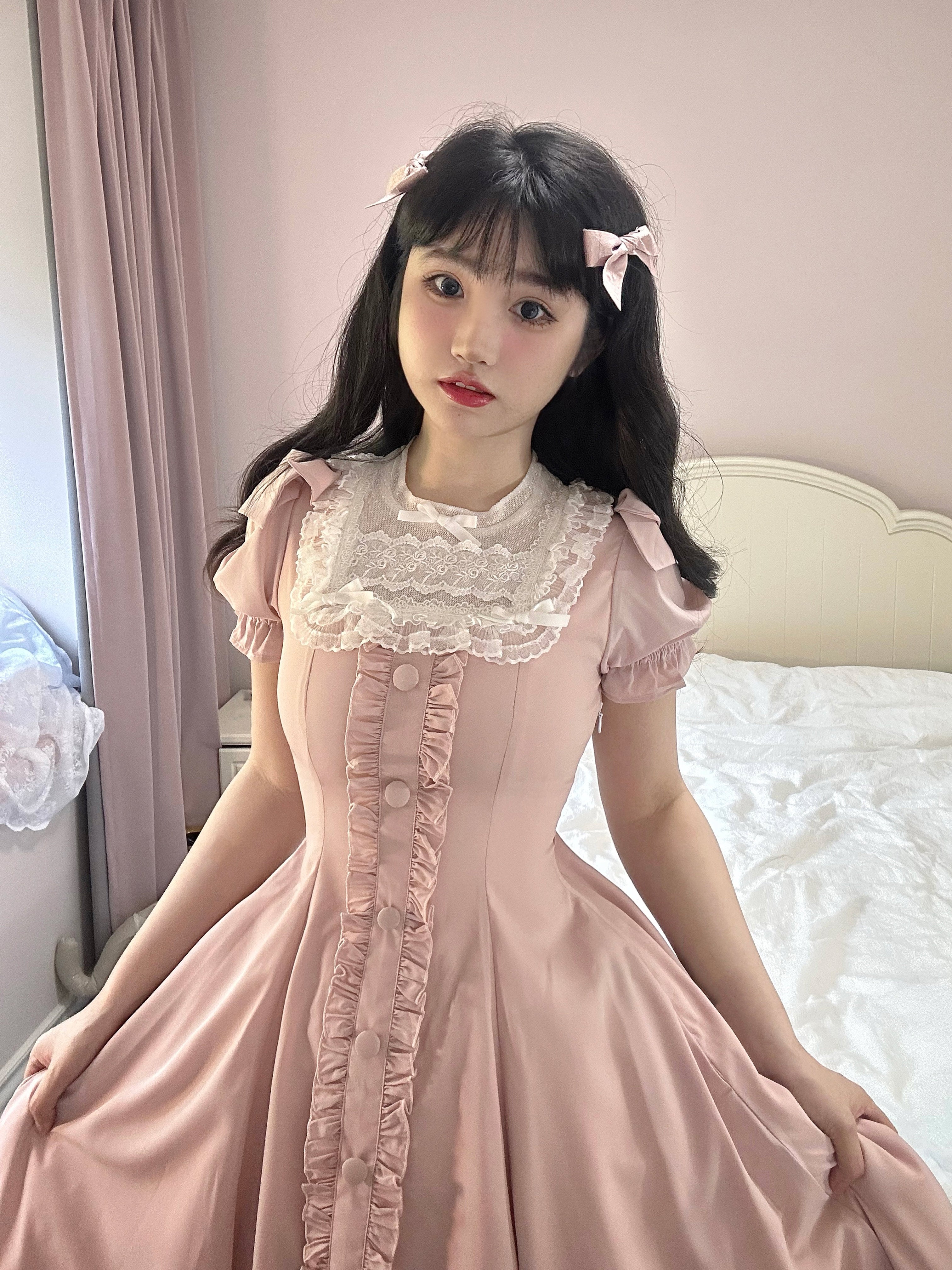 Sweet Wood - Long Vesion Elegant and Vintage Lolita OP S long version pink