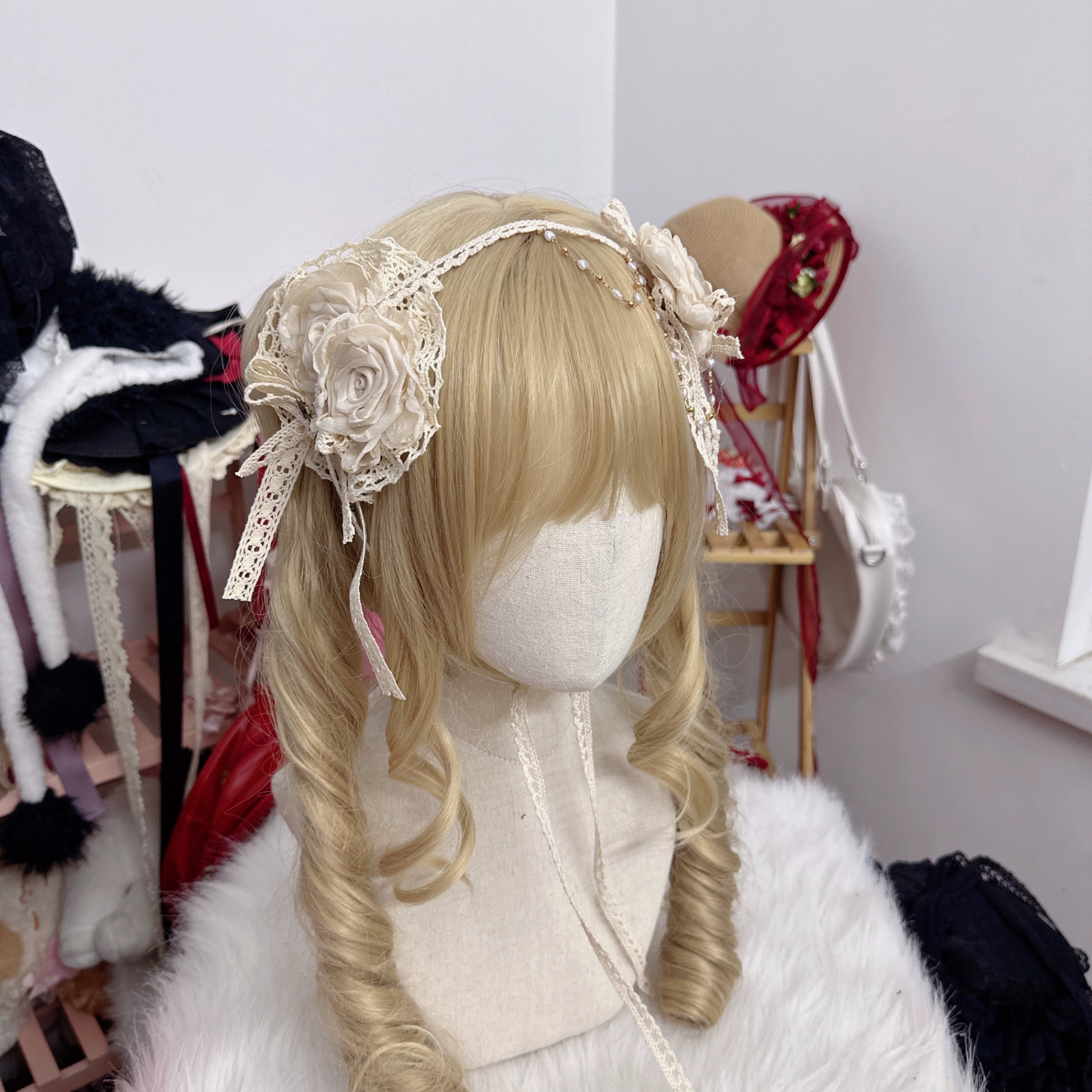 Chestnut Lolita - Elegant Lolita Rose Choker Handmade Headdress Set Multicolors