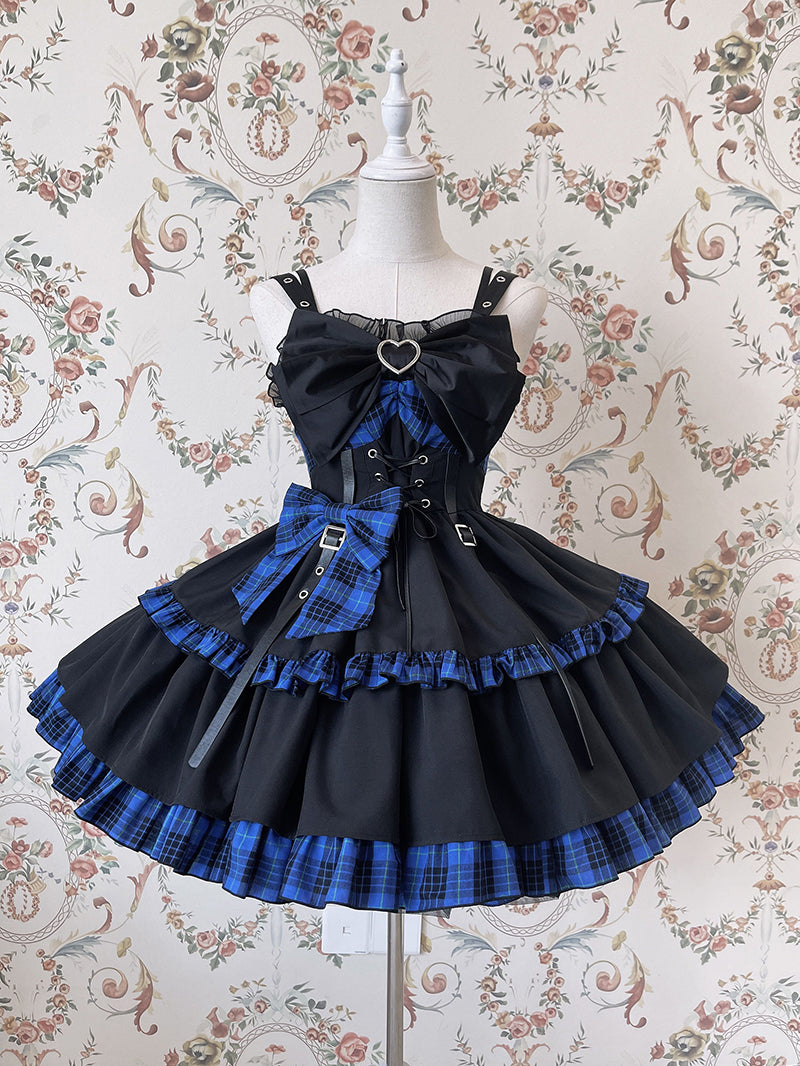 Alice Girl~Gothic Lolita Dress Blue Plaid Jumper Dress   