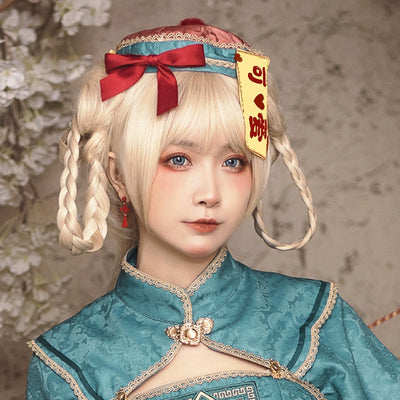 Sakurahime~Kawaii Lolita Blue-green Sun Embroidery JSK Dress Set XS a side clip 