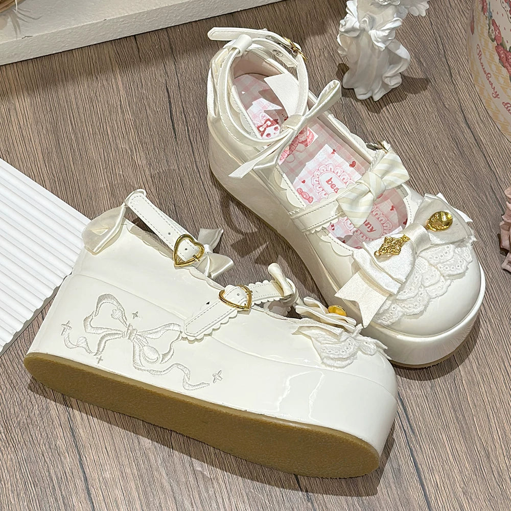 Mousse Rolls - Platform Sweet Lolita Shoes, Detachable Golden Spoon Off-white 35