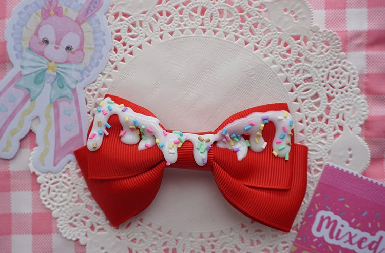 Cat Tea Party~Handmade Sweet Lolita Bow Hair Clip Cute Imitation Cream Cake Red  