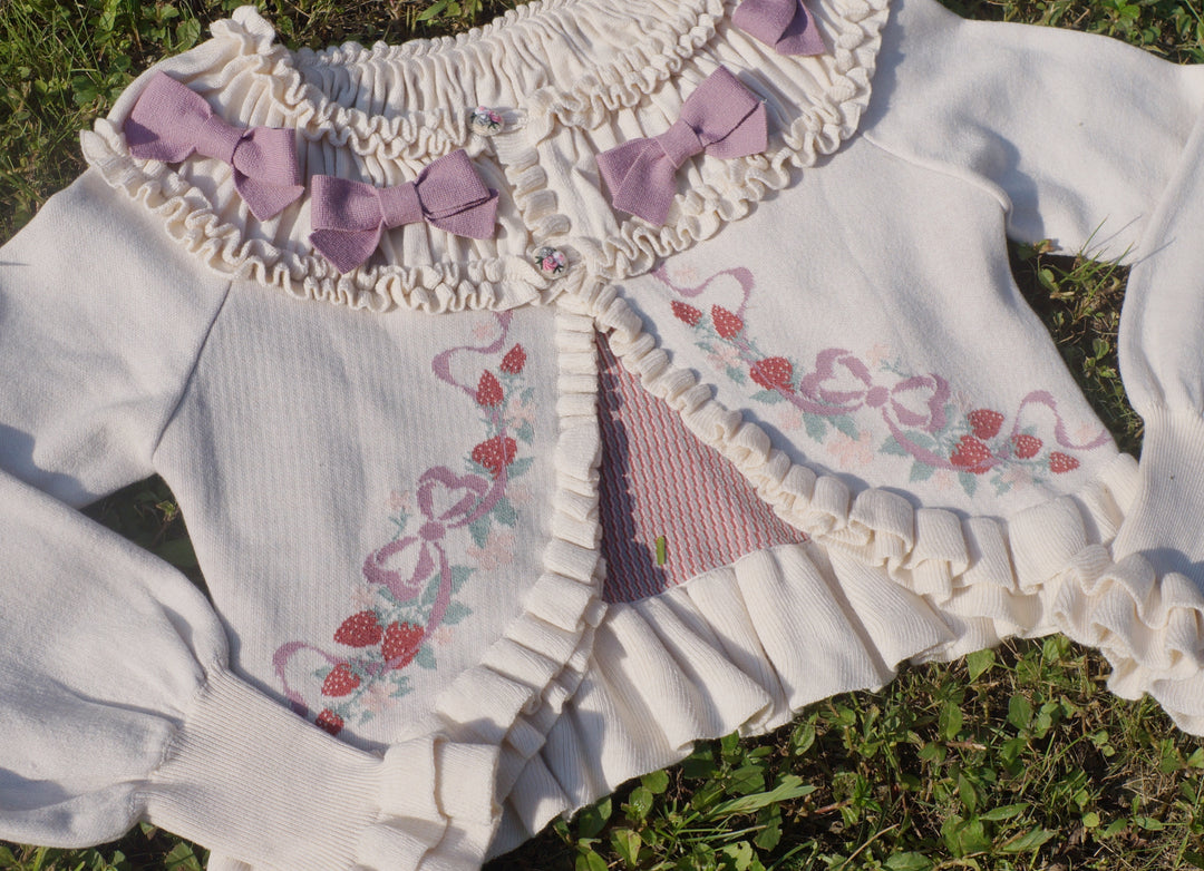 Lilizi~Little Strawberry~Sweet Lolita Cardigan Ivory Sweater with Bows Ivory cardigan only (with seven bows) Free size