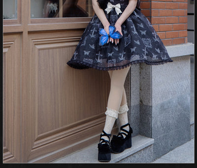 With PUJI~Gothic Butterfly Printing Embroidery Lolita OP   