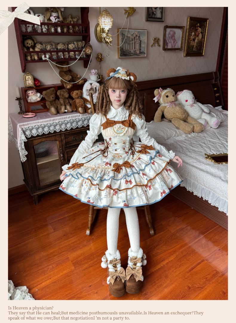 Cheese Mee Mee~Seaside Tea Party~Sweet Lolita Dress Cute Print JSK and Cape