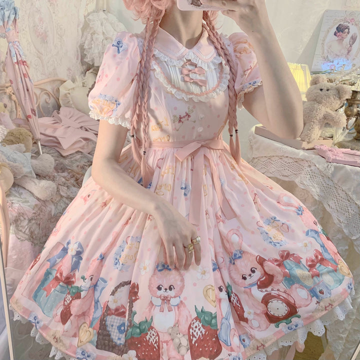 Doll tea party~Showa Rabbit~Kawaii Lolita Dress Summer Sweet Lolita OP JSK