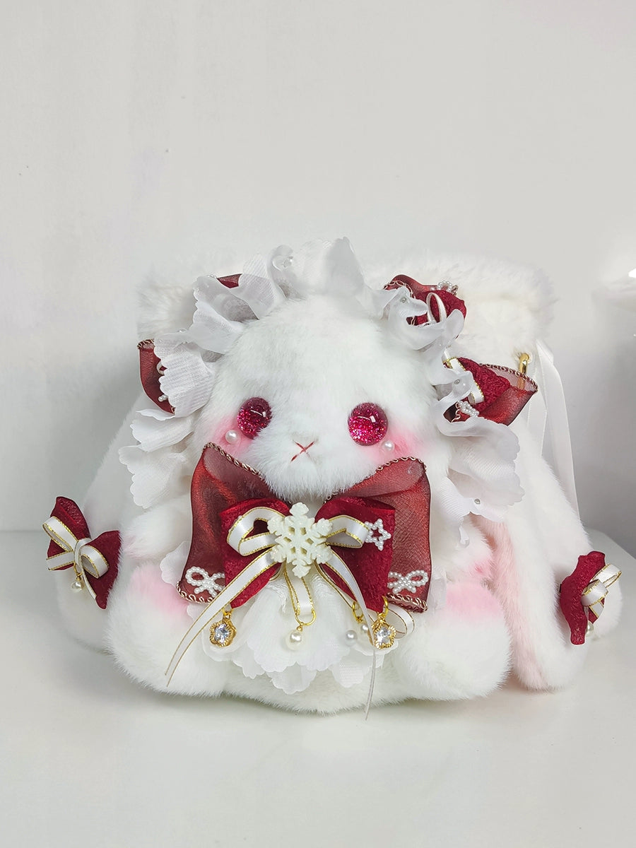 Bear Star~Kawaii Lolita Bag Handmade Bunny Crossbody Shoulders Bags Dark Red Large Crossbody+shoulders bag