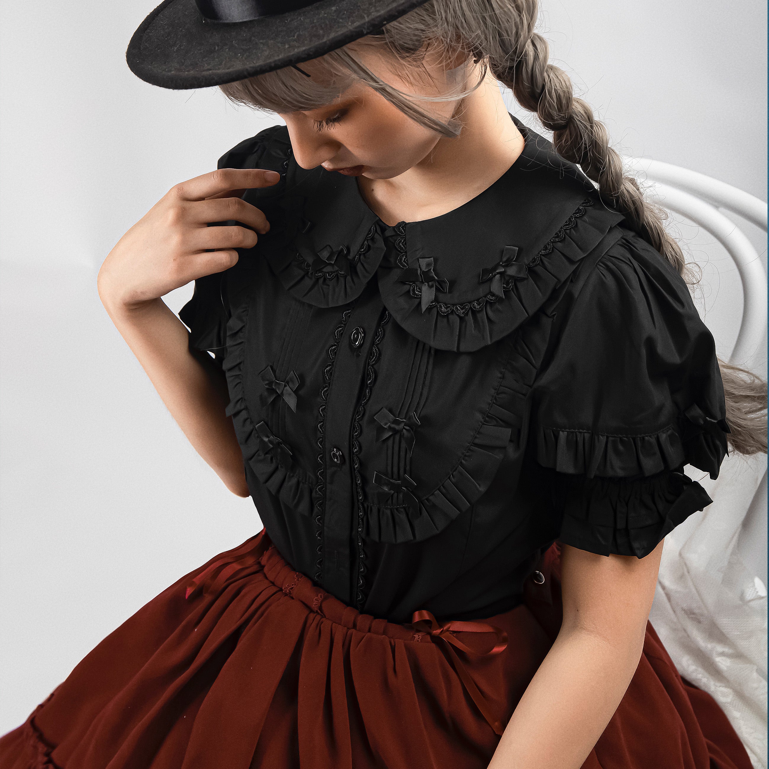 MIST - Creamy Condensed Milk - Kawaii Lolita Shirt Soft Girl Short-sleeved Black S