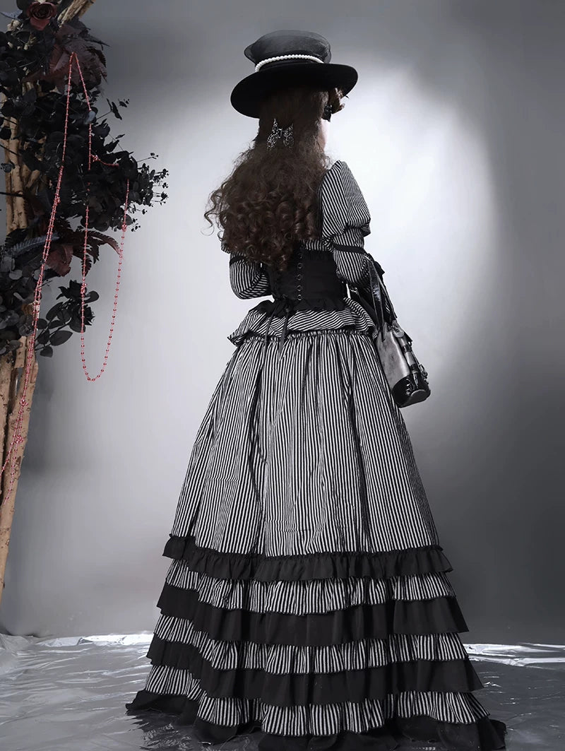 Striped Wednesday - Gothic Lolita Striped Blouse Set, Ruffled Corset 45176:838939