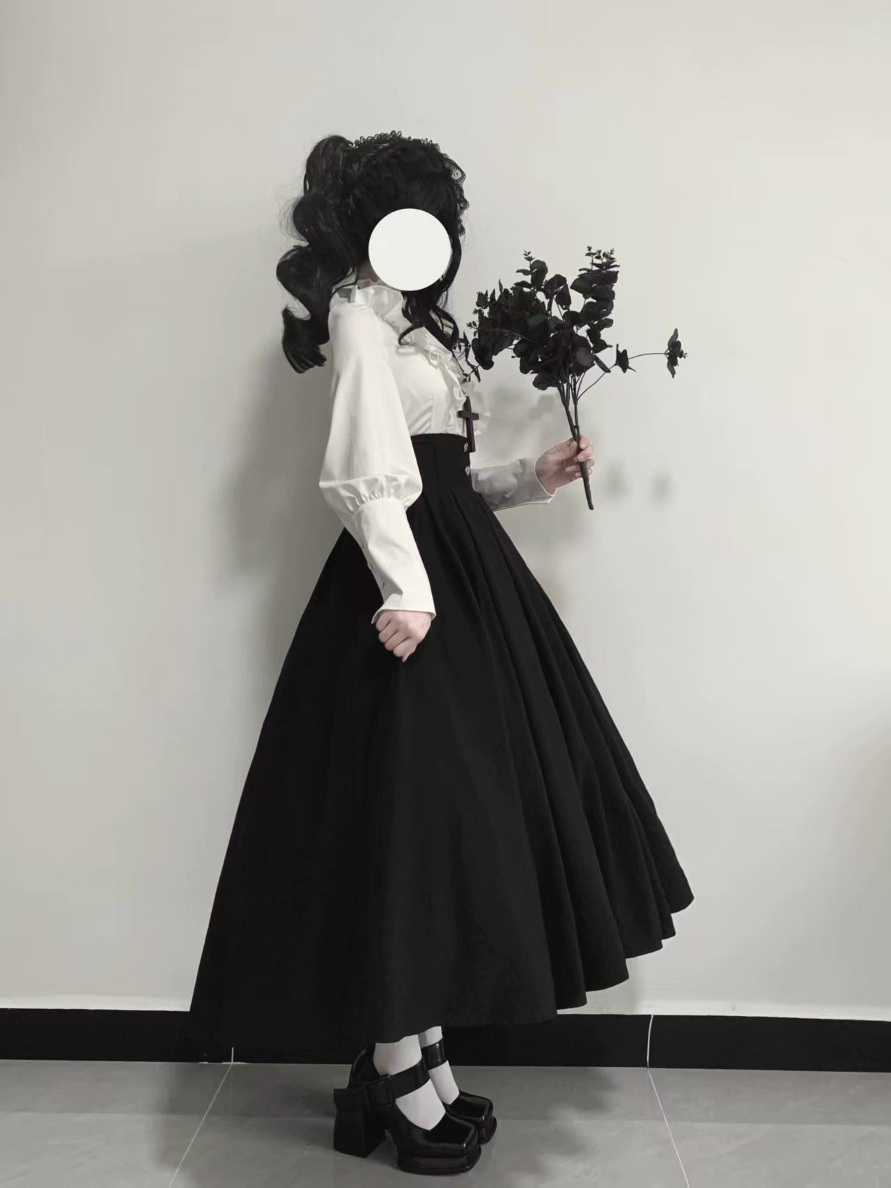 Nightingale Girl - Ode to Nobility - Gothic Lolita Mutton Sleeve Shirt, Detachable Jabot 44130:797083