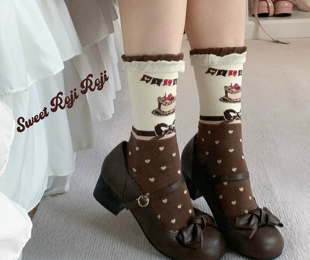 Roji Roji~Sweet Lolita Socks Cake Pattern Winter Socks