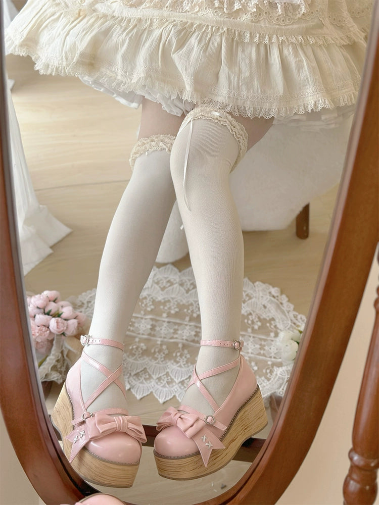 SeeYou~Sweet Cake~Sweet Lolita Platform Shoes Wood Grain