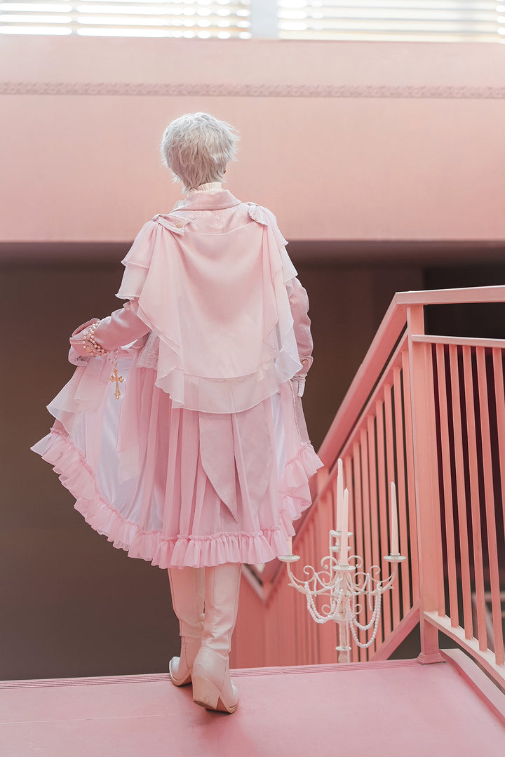Immortal Thorn~Immortal Glass Castle~Ouji Lolita Handsome Prince Style Pink Long Coat   