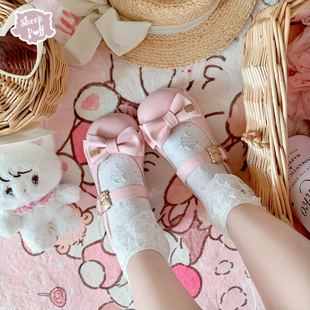 Sheep Puff~Mikko Hug~Sweet Lolita Shose Round Toe Lolitta Heels Butterfly Bow