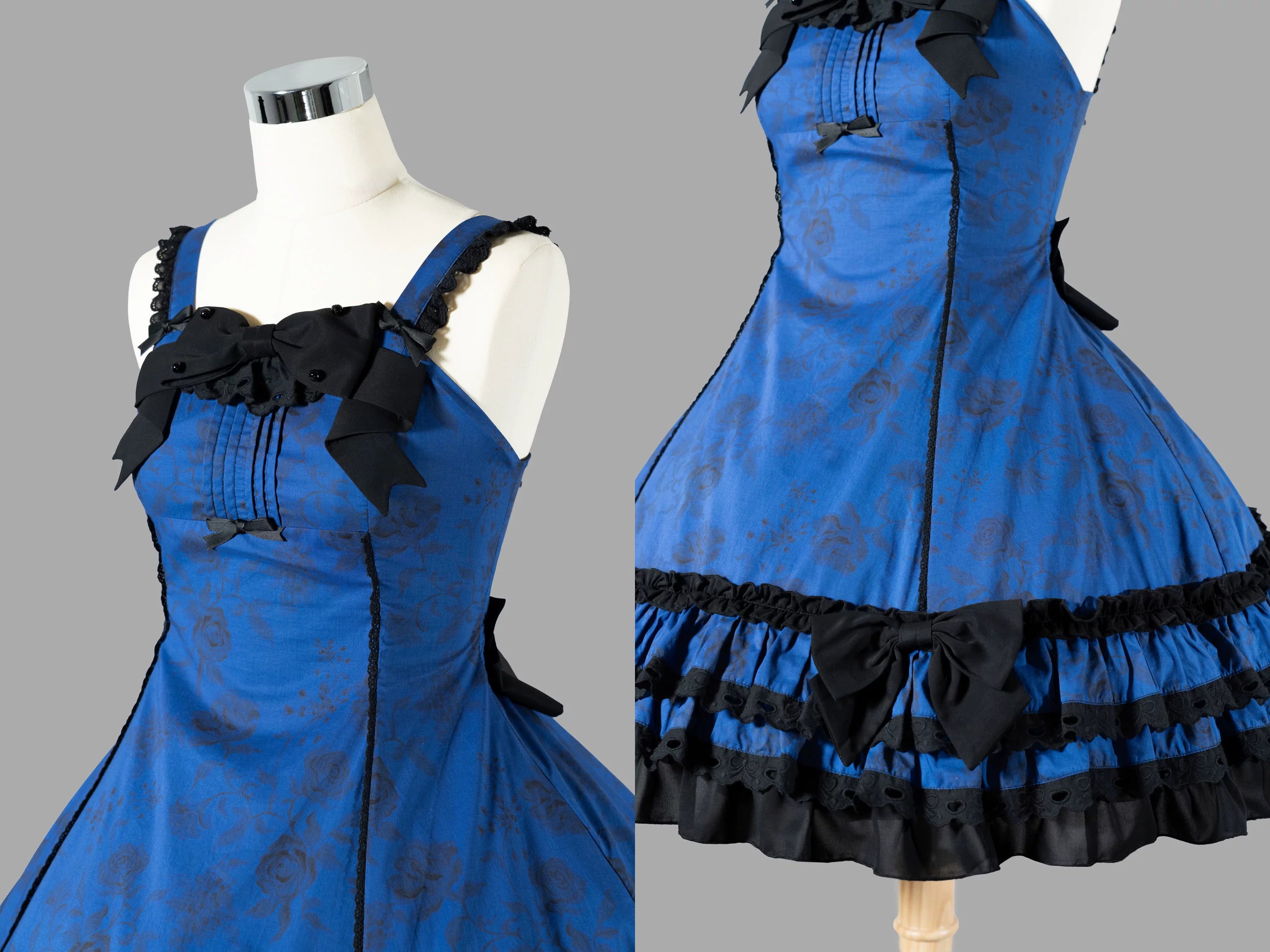 Bliss Bouquet - Cotton Old School Lolita Dress, Rose Print and Layered Hem 45656:857144