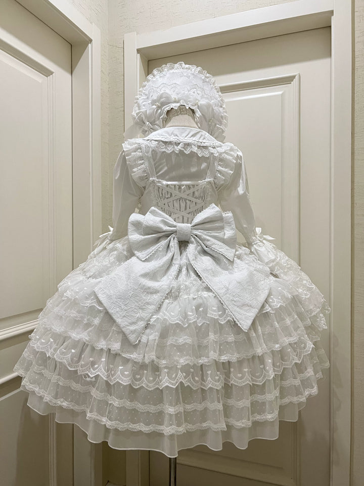 Sugar Girl~Dream Prelude~Princess Lolita JSK Suit Sweet Lolita BNT and Blouse White JSK+Back bow S