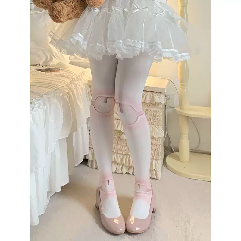 Roji Roji~Sweet Lolita Pantyhose Joint Print Light Stockings Summer Height 150~170 Pink Velvet - Untransparent 