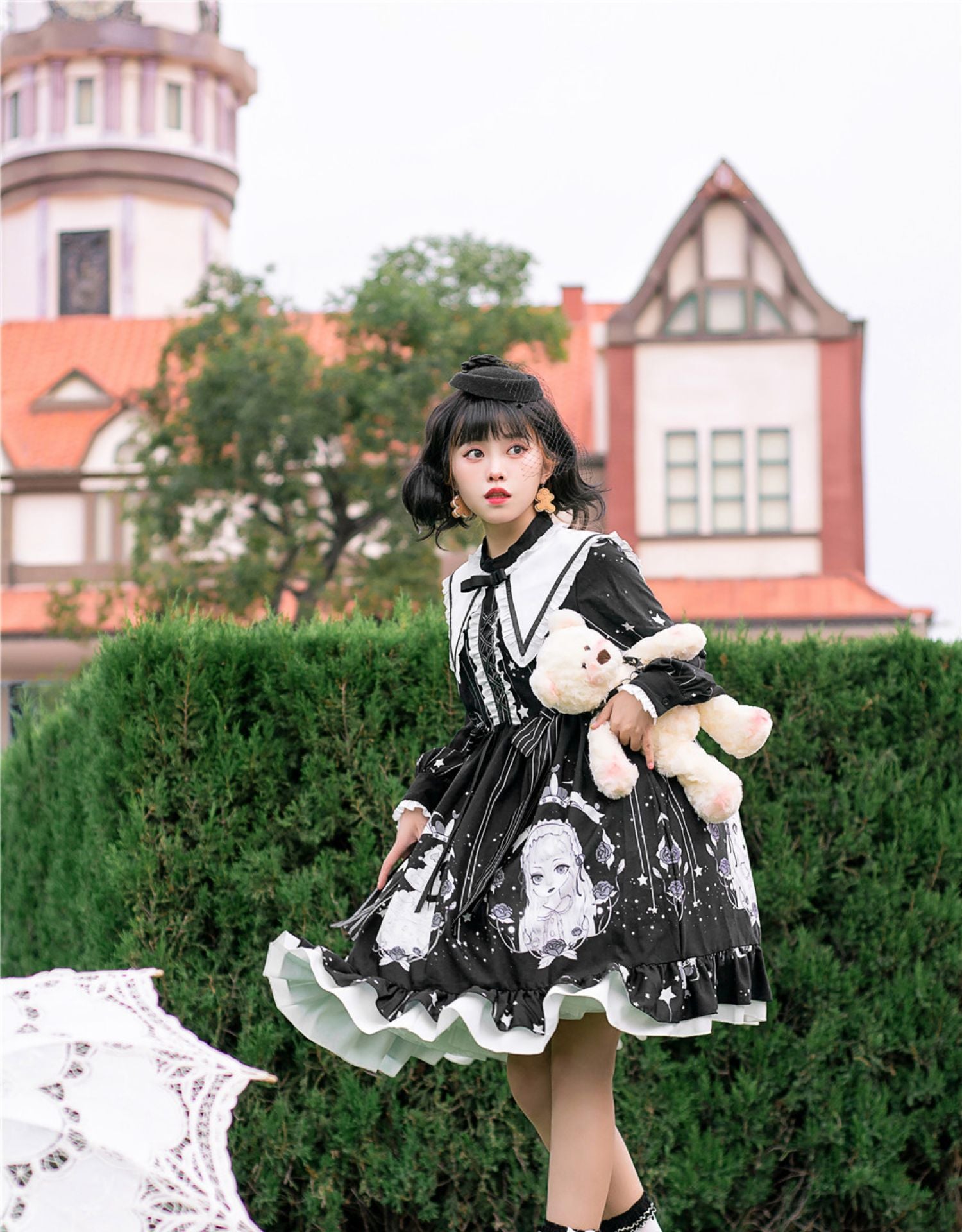 Niu Niu~Plus Size Lolita OP Dress Black Long Sleeve 13904:187144