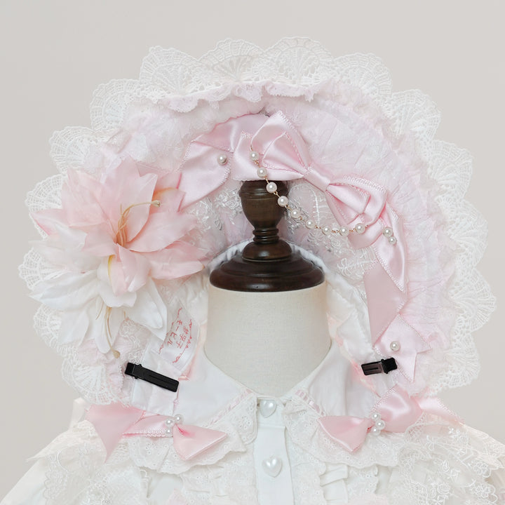 Mengfuzi~Old School Lolita Headdress Lovely Lolita BNT and Accessories Batch 6 White-Pink Bonnet Only