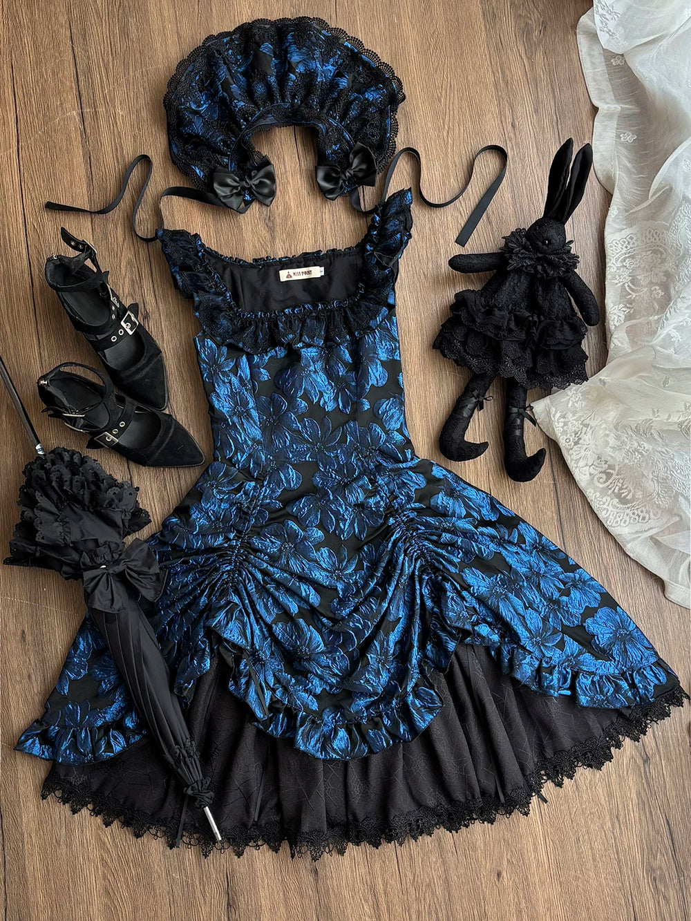 Midnight Lily - Gothic Lolita Lily Jacquard JSK Dress, Drawstring Lift-up Hem (2XL L M S XL XS) 45765:861796