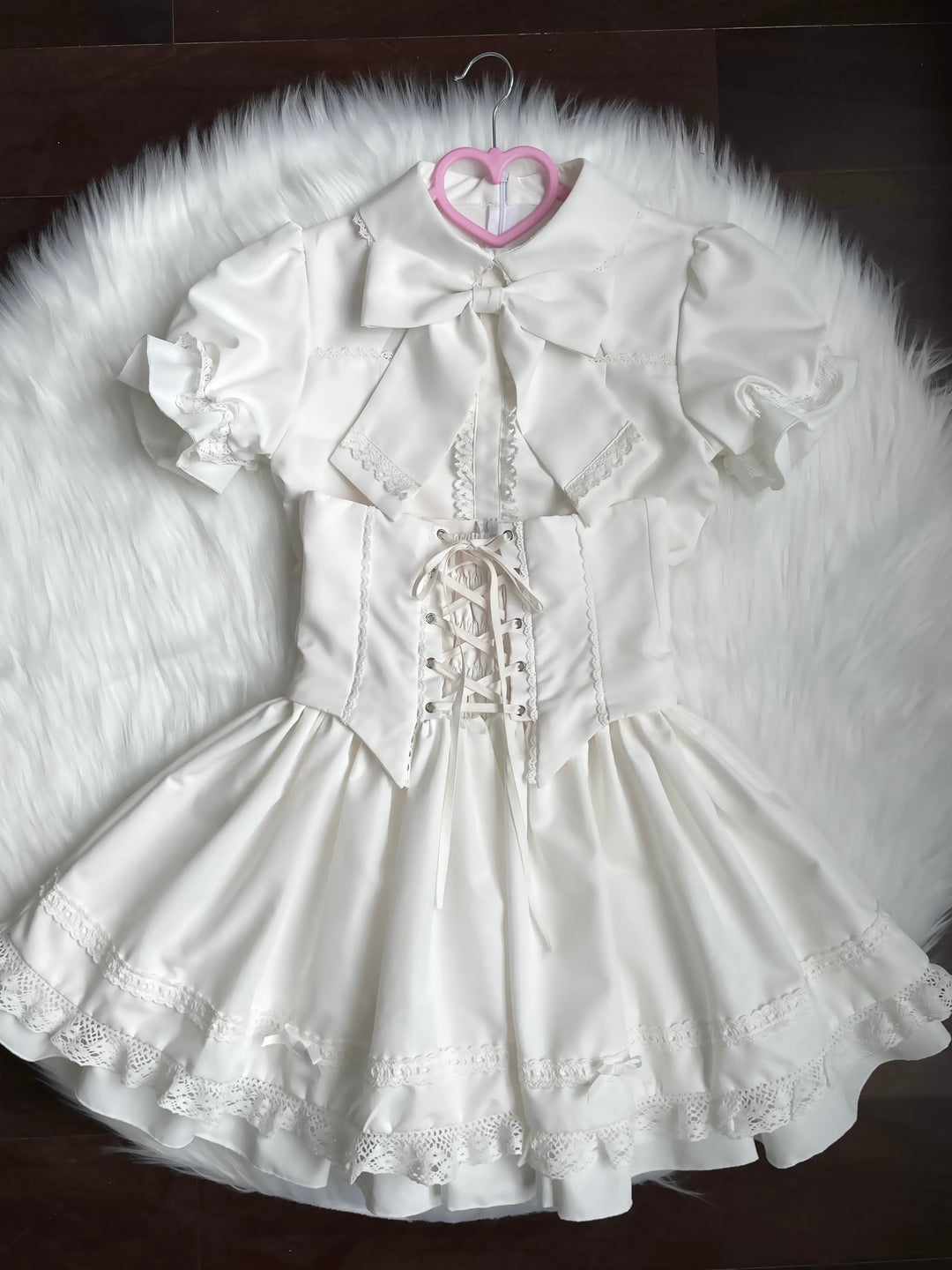 Mengfuzi~Doll Heart~Gorgeous Lolita Dress Vintage OP Cape Set S White short sleeve suit 