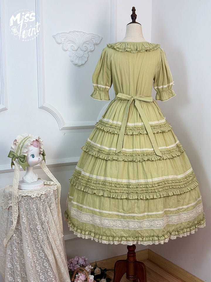 Miss Point~Cat Rose Tea~Elegant Lolita OP Open-front Short Sleeve Tiered Dress 42135:727846