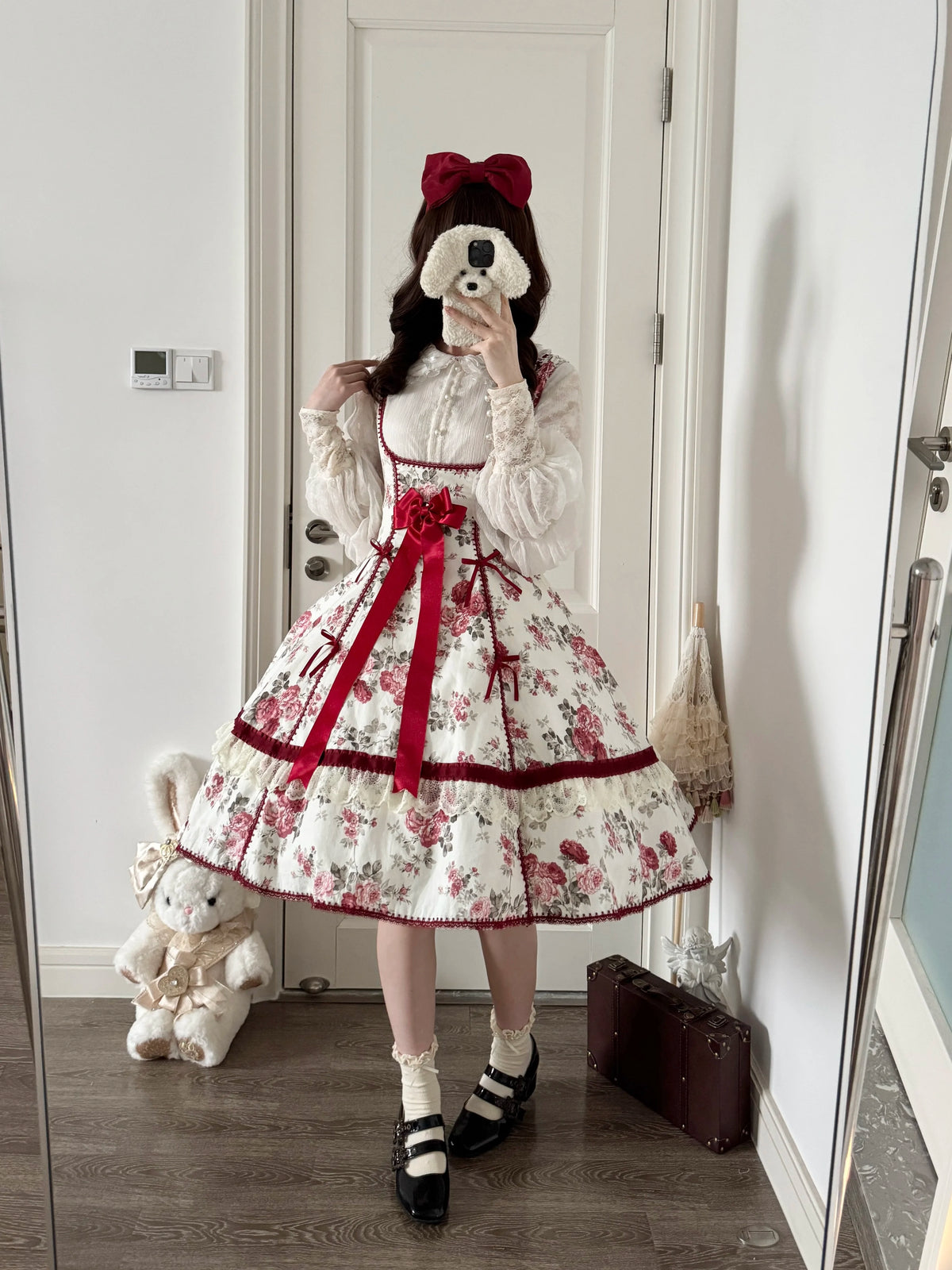 Red Peony - Classic Lolita Bust Support JSK Dress, Floral Print 46004:871735