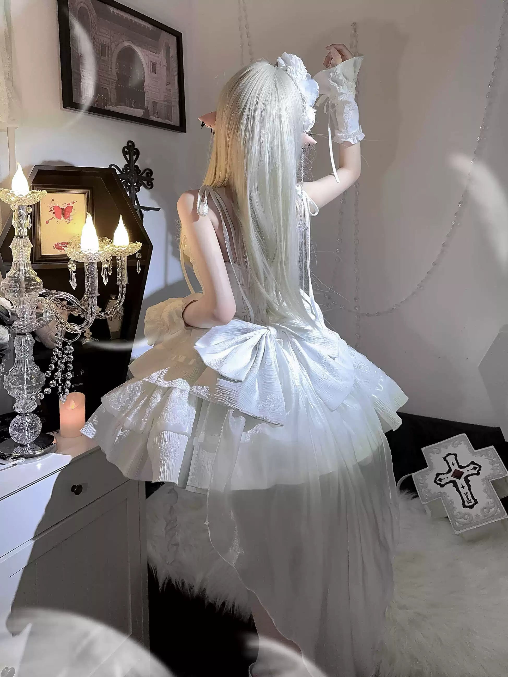 Silent Manor - White Gothic Lolita Fishbone JSK Dress 43499:777810