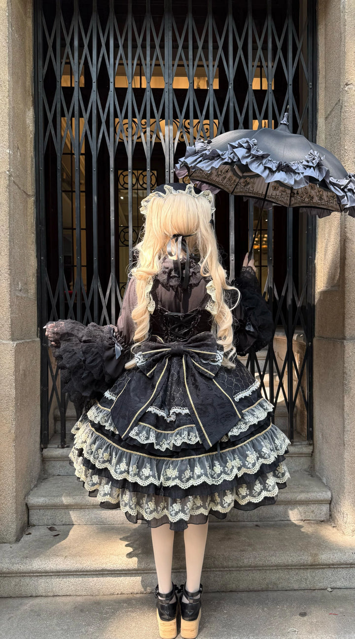 Hanguliang~Gem Crown~Sweet Lolita JSK Suit Tiered Ruffles Doll-Like Dress and BNT (L M S) 42610:768043