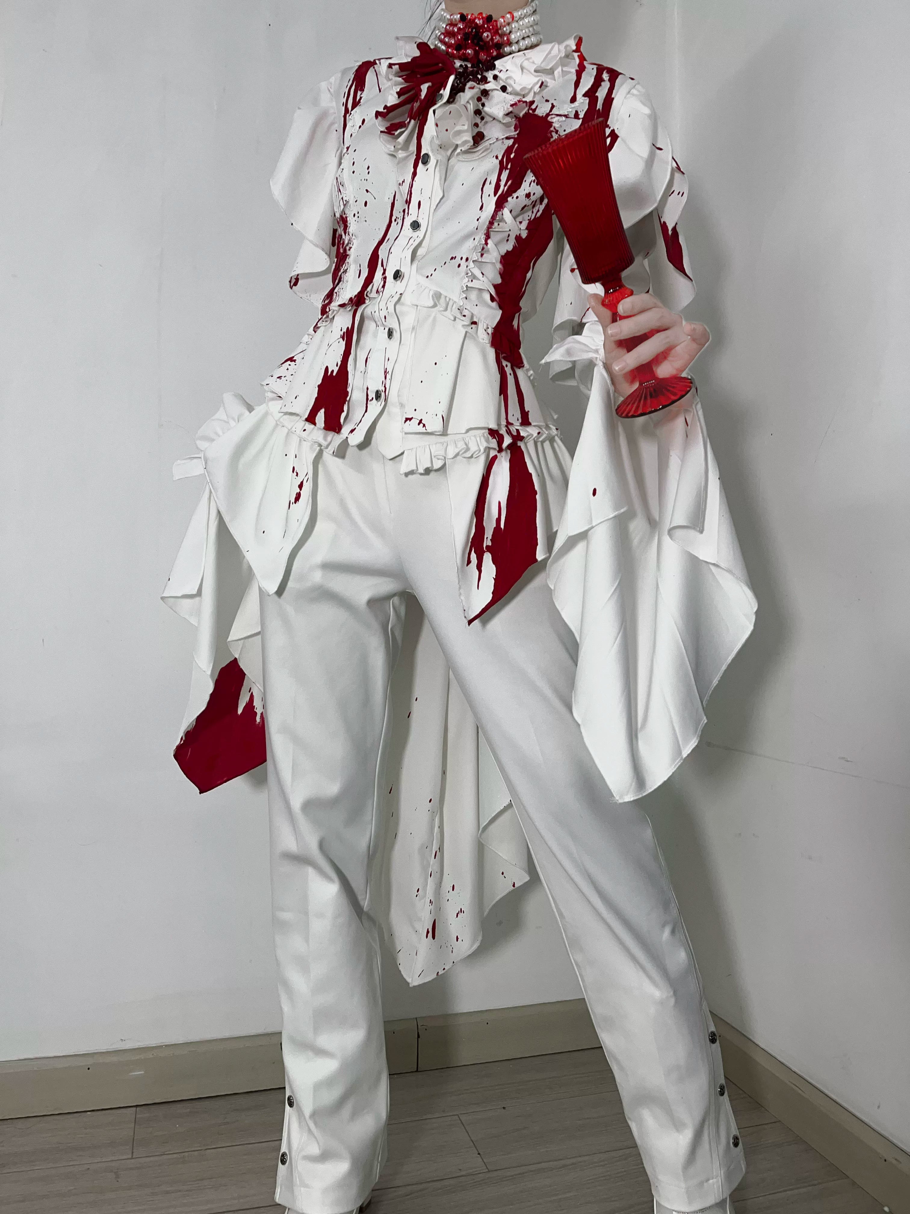 Echo of Deep Sea - Satin Ouji Lolita Trailing Blouse, Solid or Blood Stain Style 45666:857841