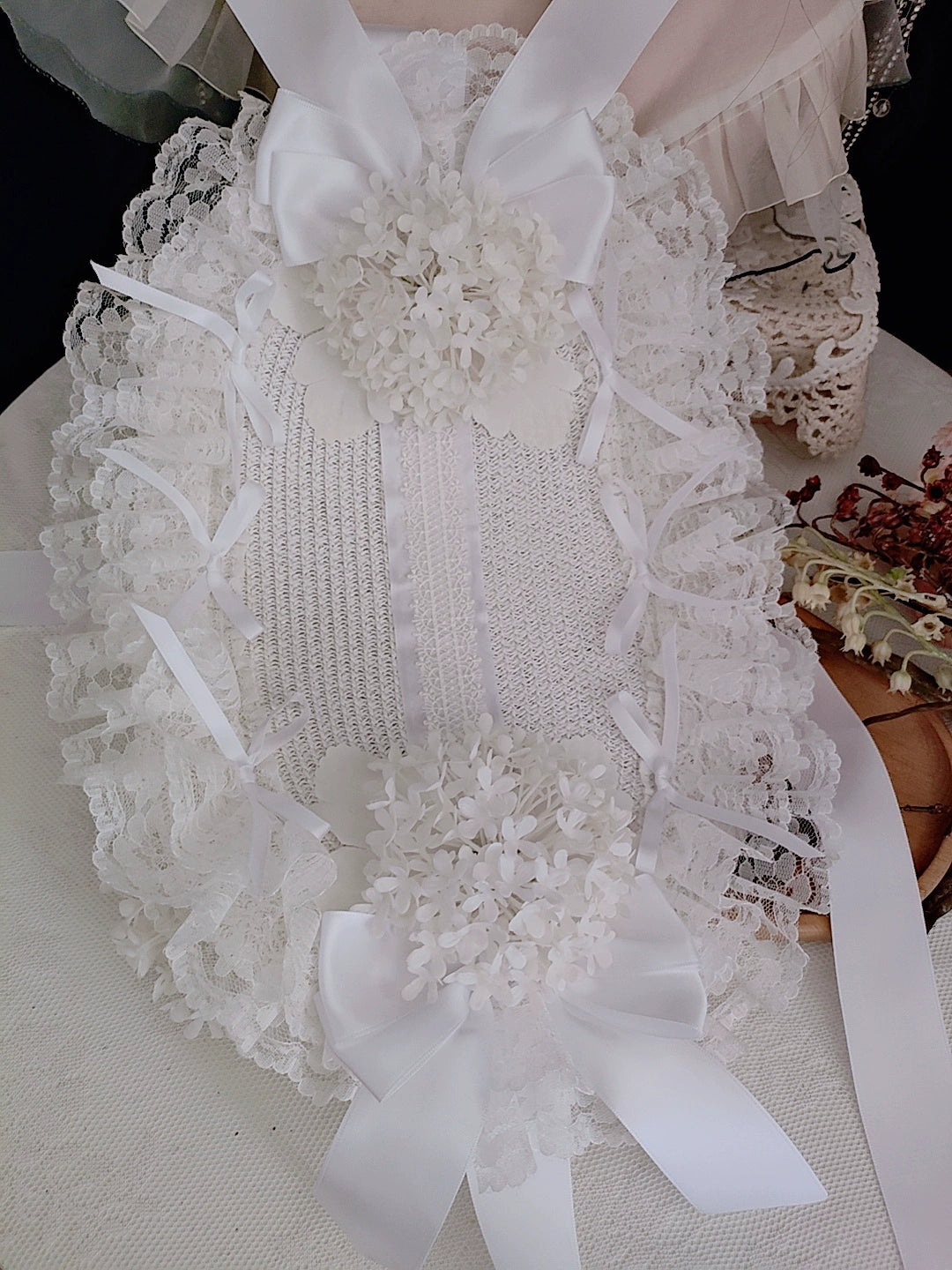 Honey Princess~Handmade Gothic Lolita BNT Halloween Lolita Hat Bottom with lace - pure white  