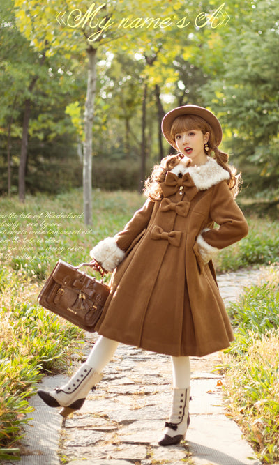 Unideer~Winter Lolita Coat Wool Bow Overcoat S Coffee Brown 