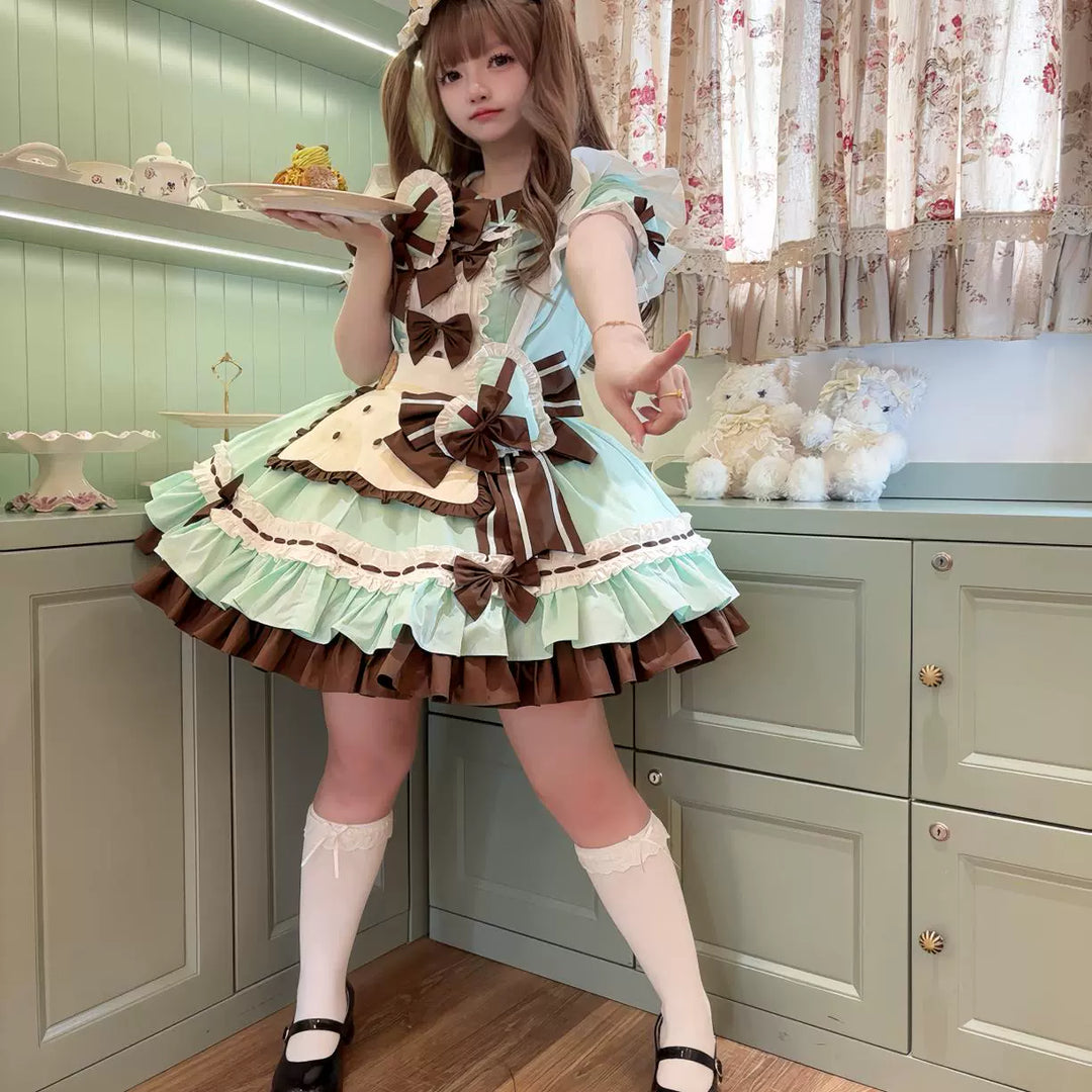 Platycodon House~Mini Cookies Mint Chocolate~Sweet Lolita OP Maid Lolita Dress   