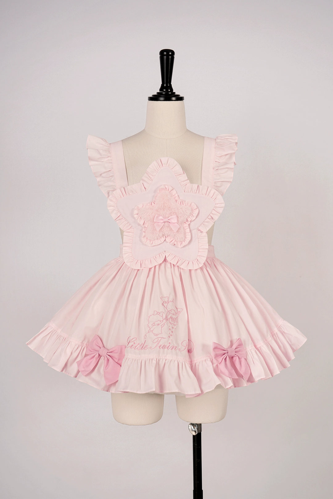 Vcastle~Sweet Lolita OP Dress Splicing Sleeve Apron Dot Print Dress S pink apron 