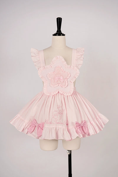 Vcastle~Sweet Lolita Splicing Sleeve OP Dot Print S pink apron 
