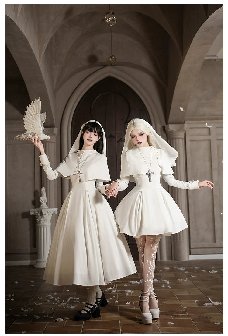 Nihil - Gothic Nun Lolita OP Dress, Irregular Hem Cape