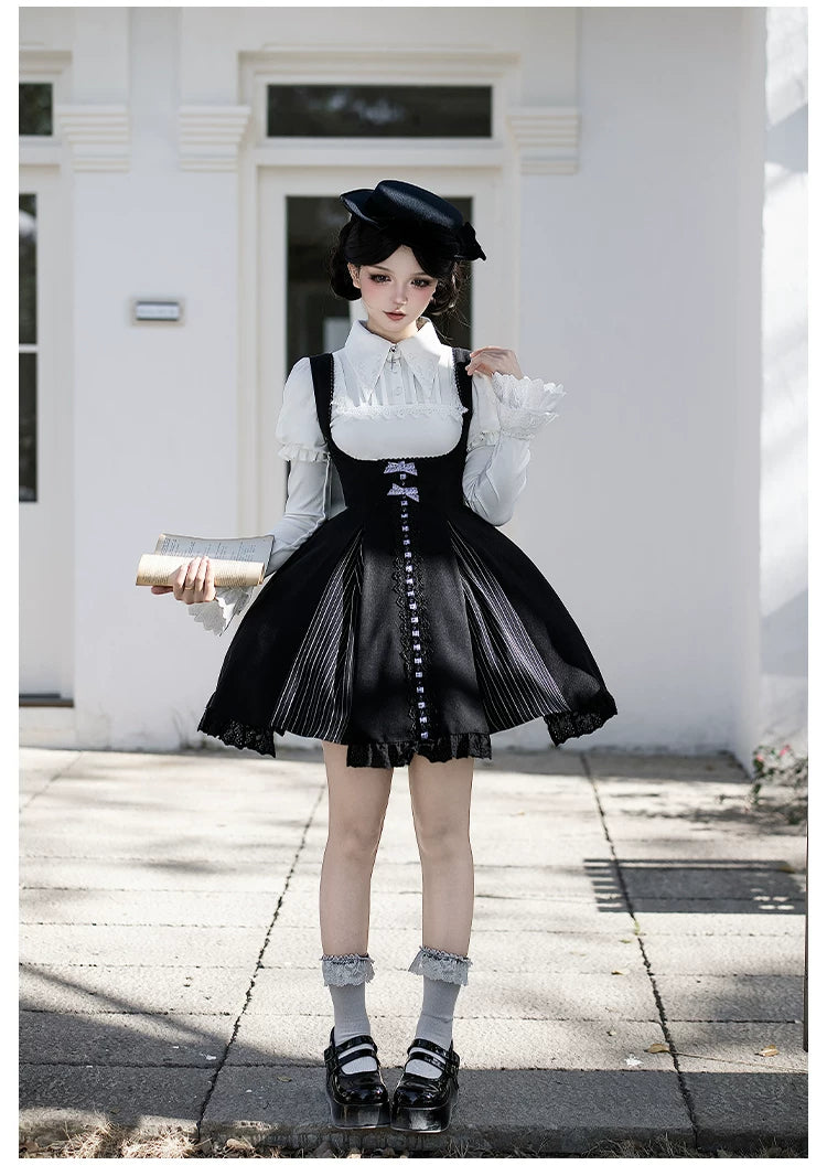 Monochrome Sonata - Classic Lolita Bust-supporting JSK Set, Piano Inspired
