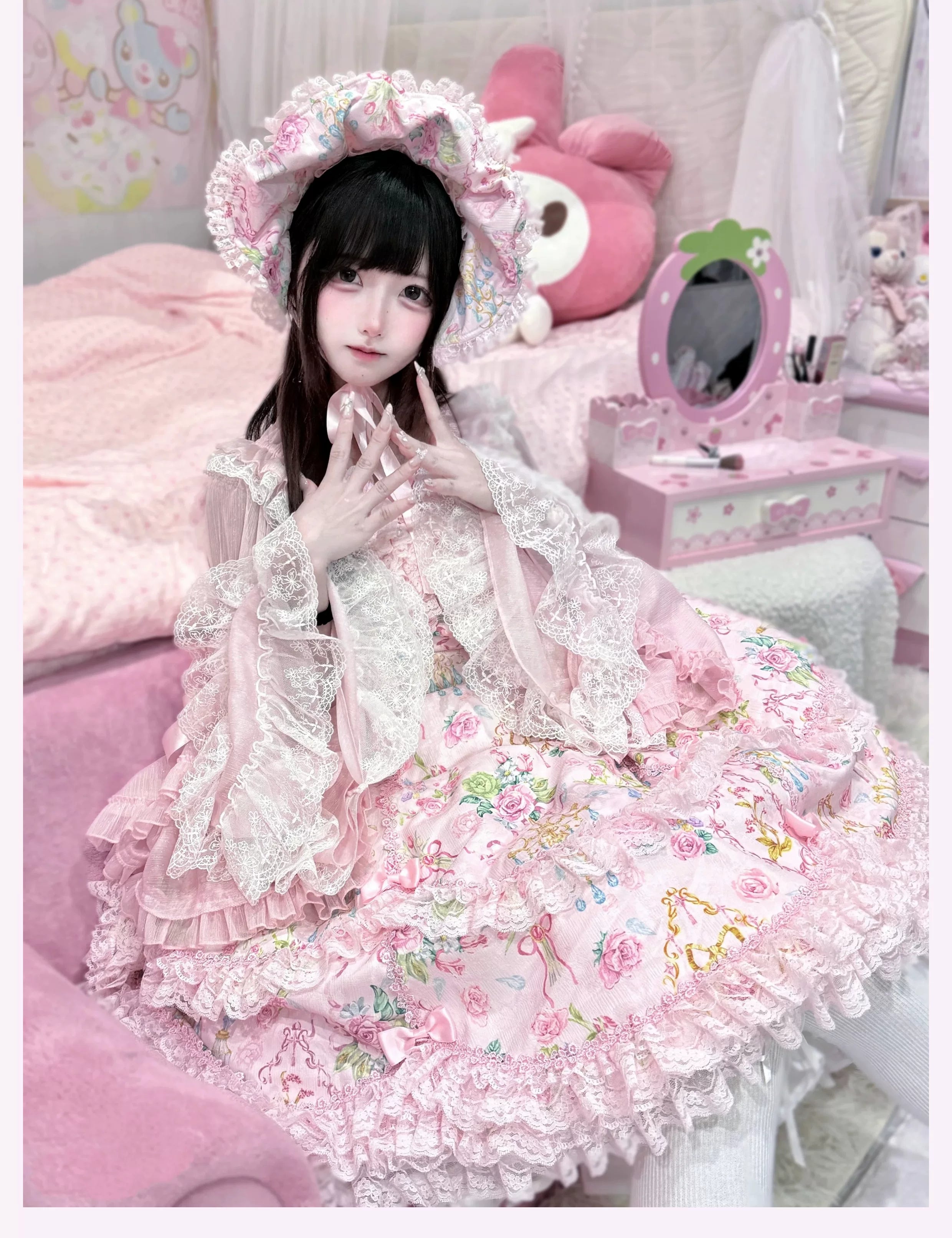 Spring 2025 - Old School Lolita Floral Print JSK Dress, Doll-Like OP 45247:842773