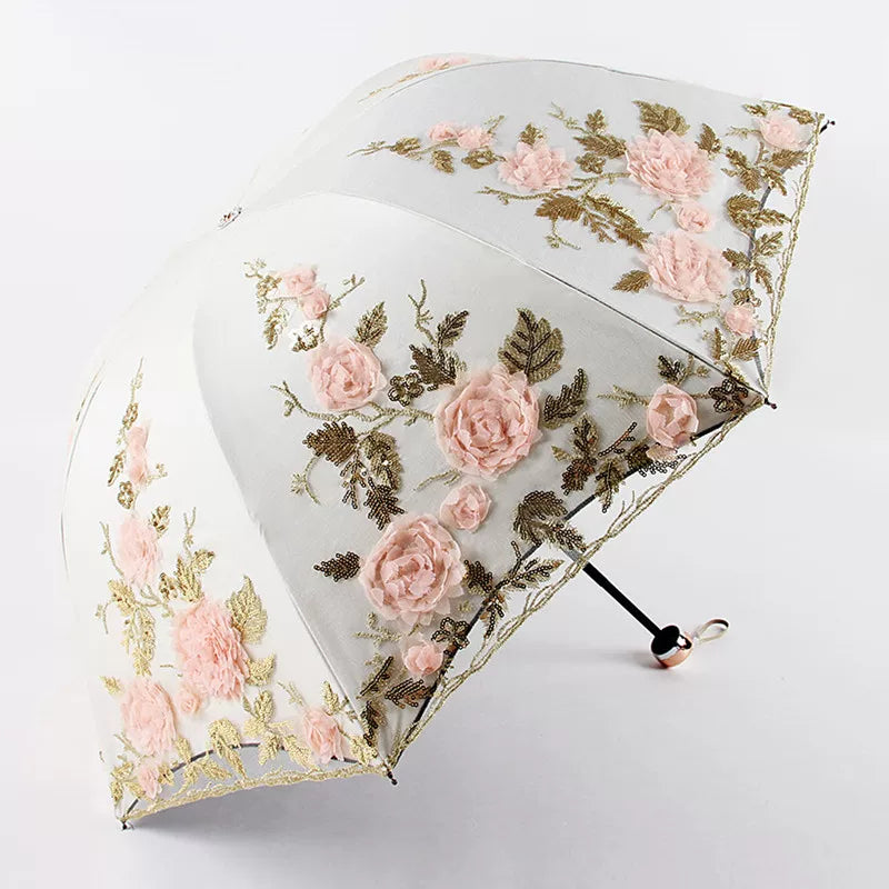 Foldable Lolita Parasol, Floral and Embroidery Detail 45591:855729