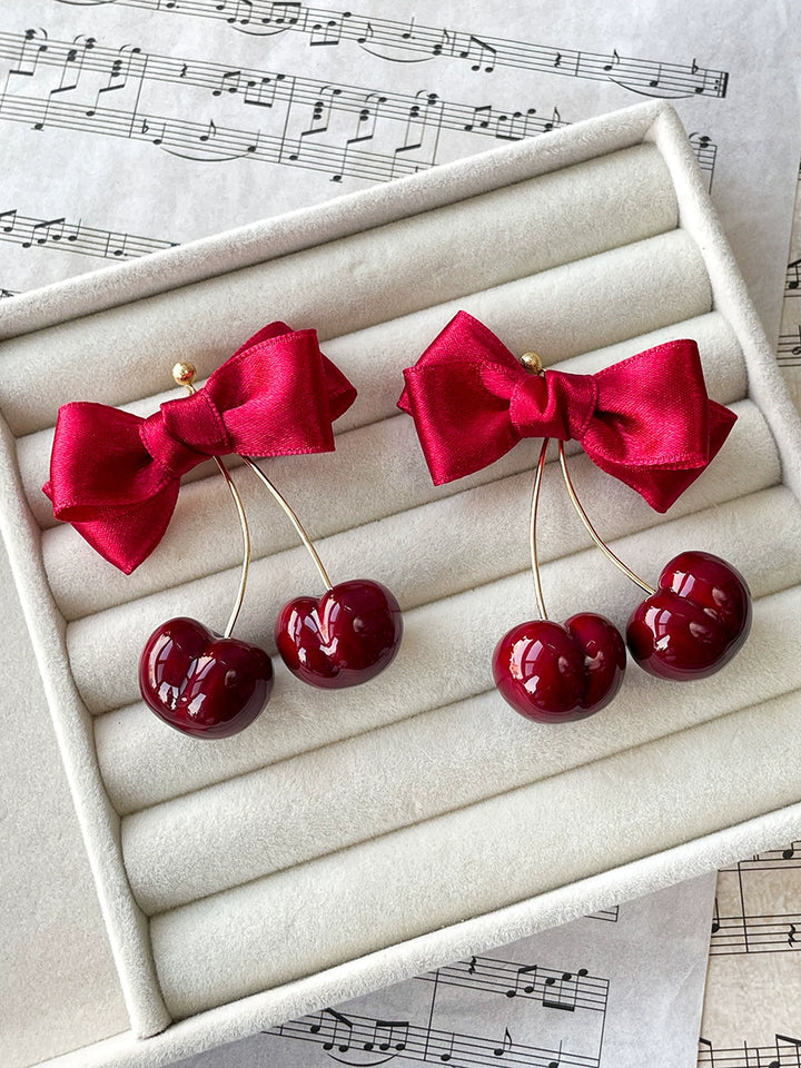 Cornnn~Sweet Lolita Earrings Wine Red Cherry Earrings   