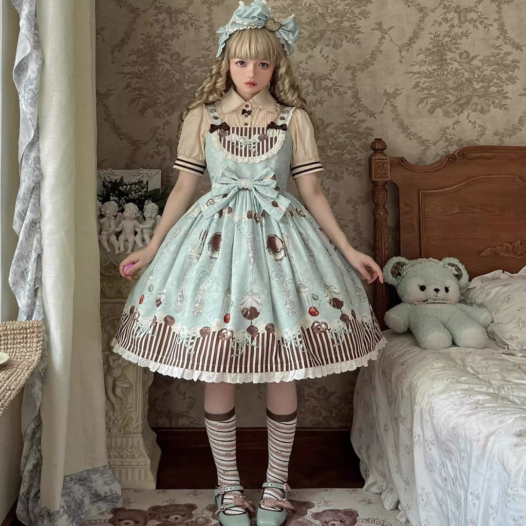 Sweet Dream Sheep~Sweet Dessert~Green Lolita Jumper Dress Lolita Headwear